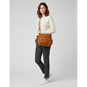 Cluci Cognac Nylon Crossbody Bag - Multi-Pocket Adjustable Strap